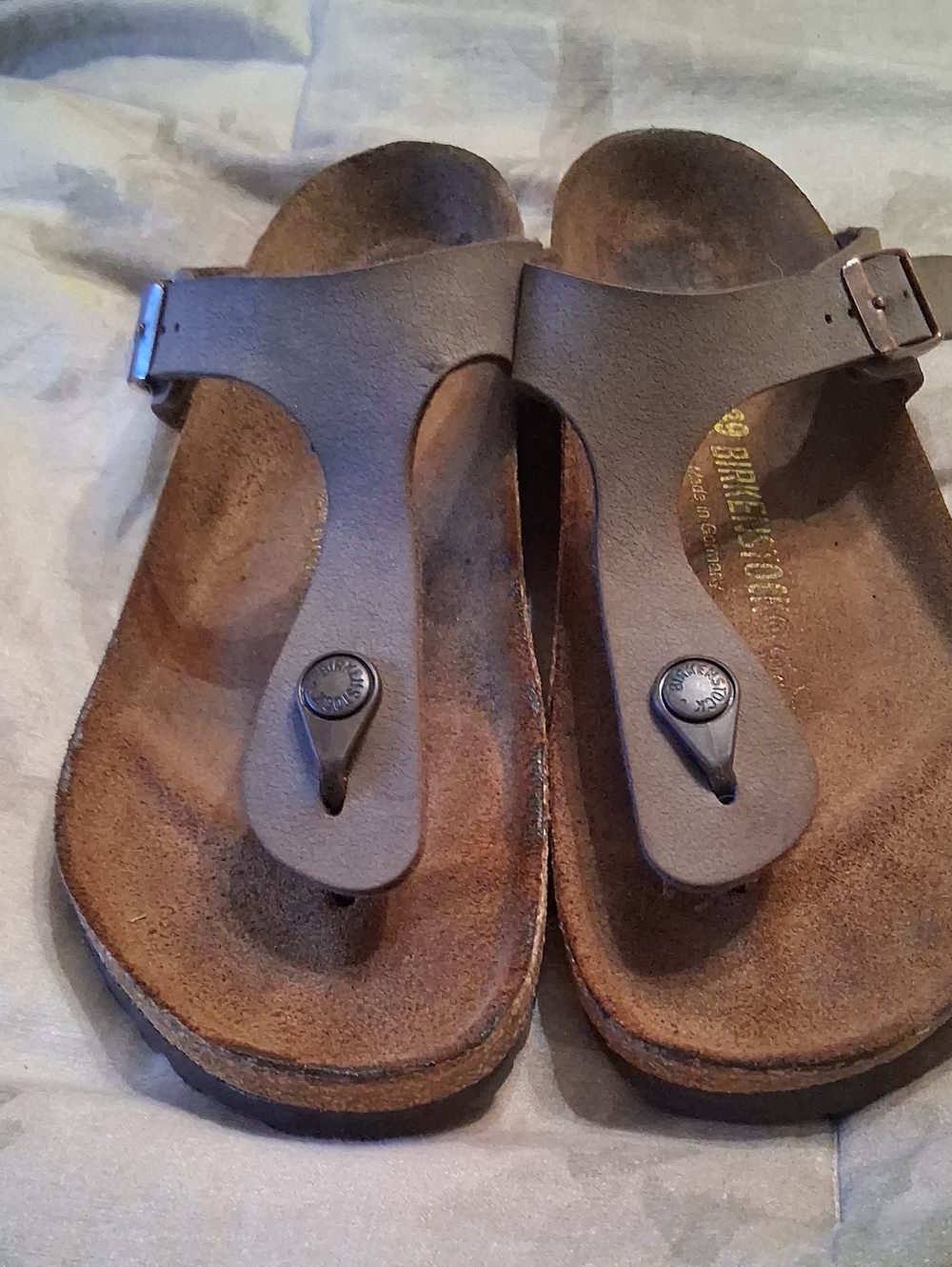 Birkenstock Brown Leather Toe-Post Sandals with Buckle